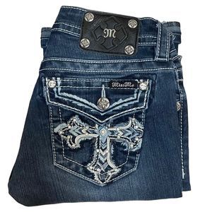 Miss Me Signature Boot Cut Women's Skinny Jeans Embellished Cross Pockets Sz 26